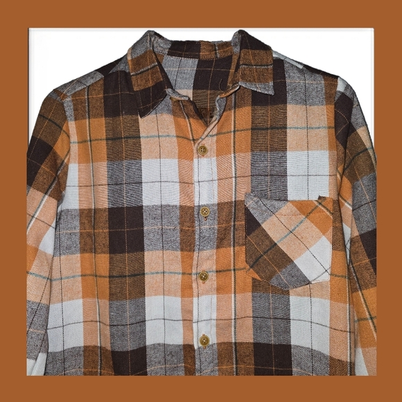 Boys Orange Flannel Button-Up Shirt - Like New - Large 10/12 - Picture 2 of 6